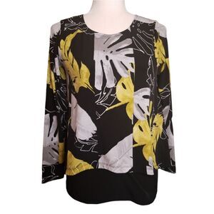 Alfani Tunic Black With White And Yellow Floral Petite Small